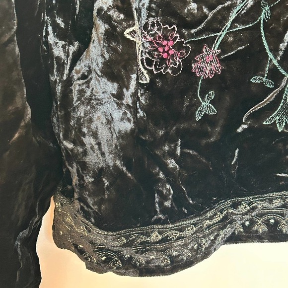 J. Jill Crushed Velvet Embroidered Jacket XS XSP Petite Black Coat Floral J.Jill - Picture 3 of 6